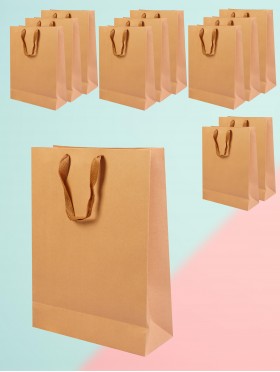 Brown kraft paper gift bags. W/ cardboard on bottom and  cloth rope handles (12Pcs) 13"